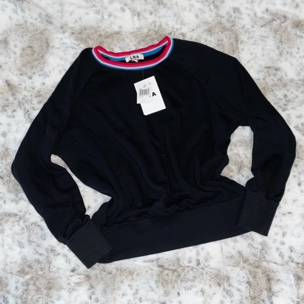 🆕 NWT LNA | Sonny Contrast Crewneck Pullover Sweatshirt | Black